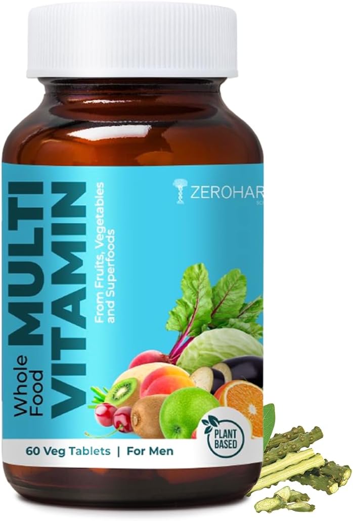 - ZEROHARM Multivitamin Tablets for Men - Whole Food Multivitaminn With Essentail Vitamins A, B, C, D, E & Iron, Zinc, Magnesium - Daily Supplements for Immunity & Energy Support - 60 Veg Tablets