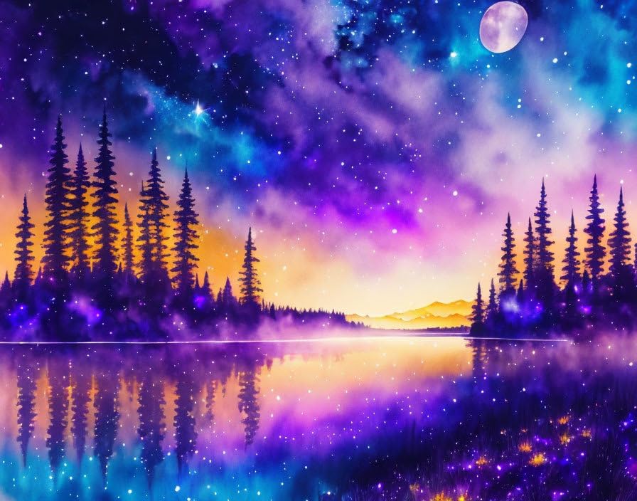 Toile ciel nocturne violet et doré pour l'ambiance zen de votre chambre