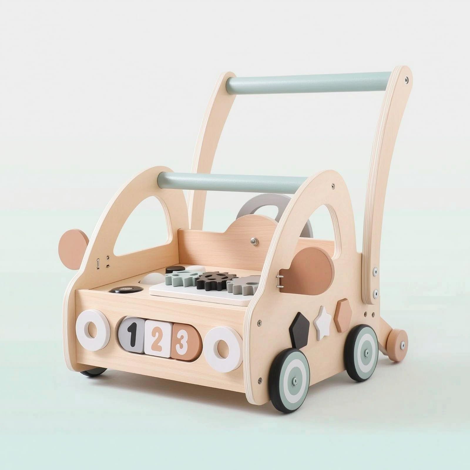 de Aprendizaje para Niños Carrito de Madera Caminador Infantil Carro de Empuje Centro de Actividades con Ruedas Estables y Bordes Redondeados Incluye