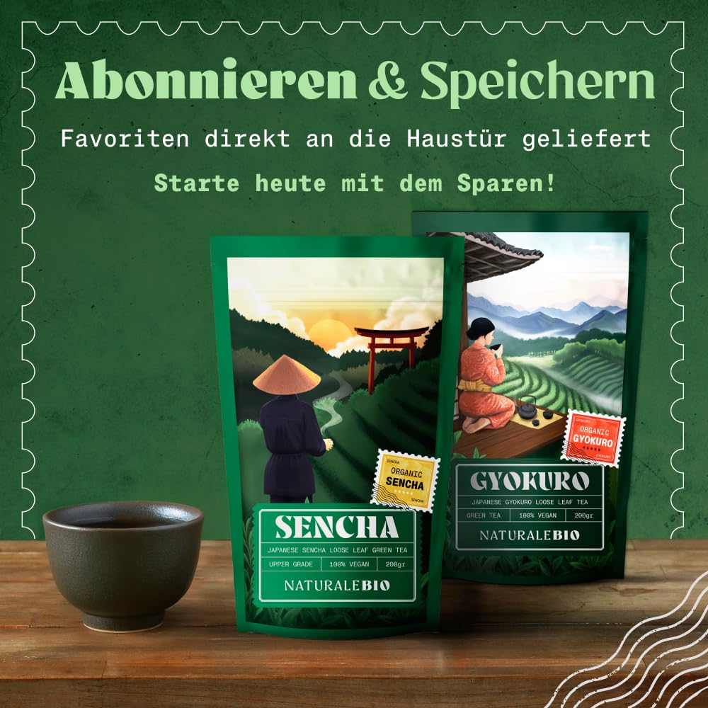 NaturaleBio Japanischer Sencha Tee – 200 g Bio Grüntee – 100% Reiner und natürlicher grüner japanischer Grüntee - Lose in Blättern der ersten Ernte – Bioprodukt angebaut in Japan
