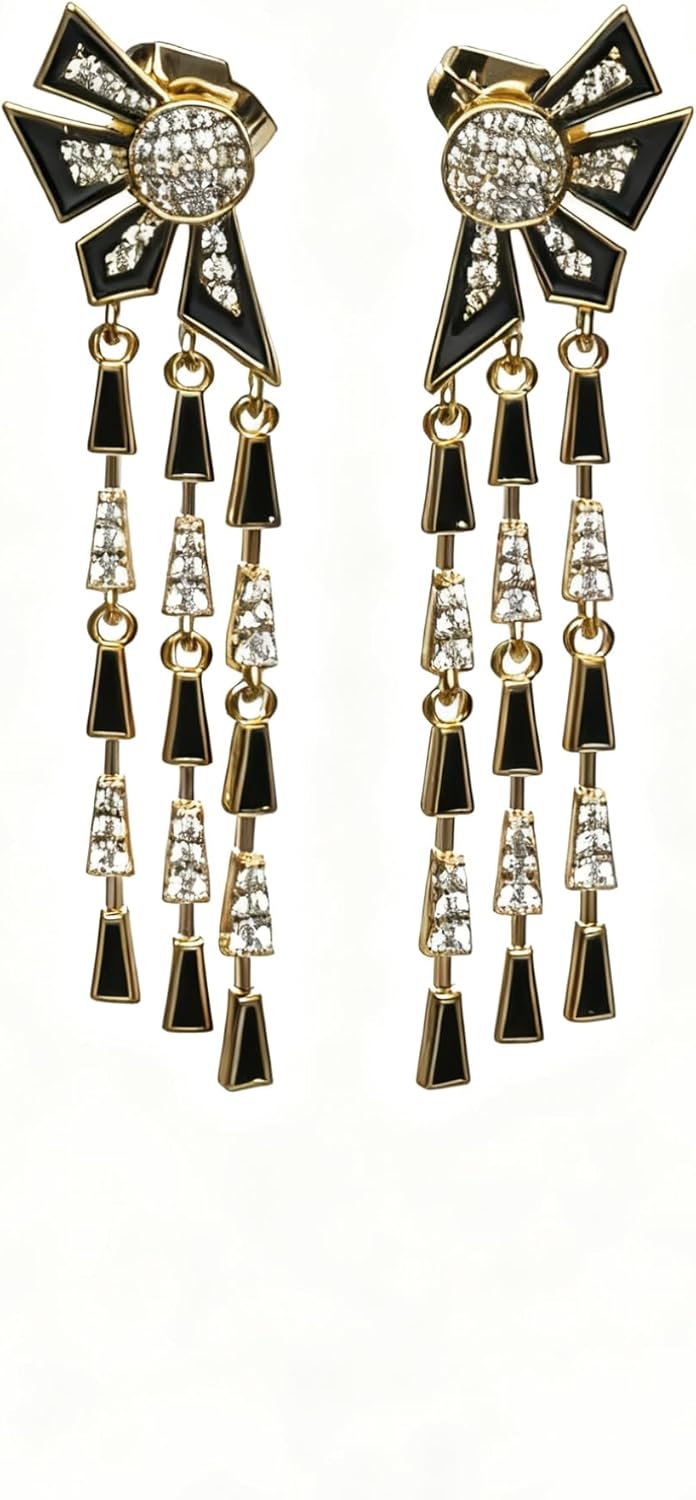 2026Art Deco Dangle Earrings for Women - Gold Tone Black Enamel Cubic Zirconia Drop Earrings, Vintage 1920s Statement Jewelry for Party/Wedding - Image 2