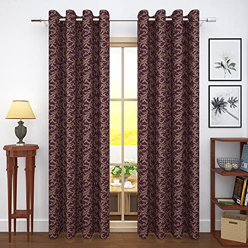 Image of Story@Home Bloom Collection Jacquard Lavish and Modern Rich Floral Print 2 Piece Eyelet Ring top Door Curtain for Bedroom and Hall - 7 Feet, Glaze Magenta
