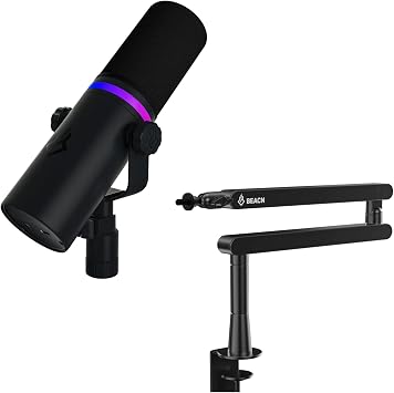 BEACN Dark Dynamic USB Mic for PC with The Dark Mic Stand - Professional Microphone for Podcasts, Gaming and Streaming with Studio-Quality Low Profile Adjustable Micrphone Arm