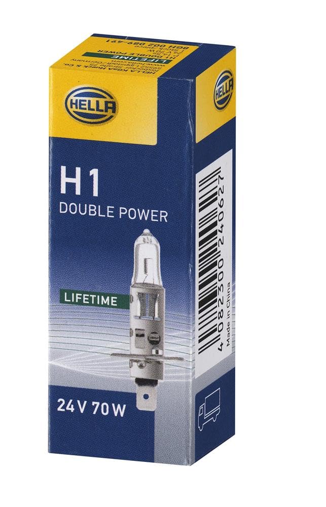 HELLA 8GH 002 089-491 Bulb - H1 - Heavy Duty Expert Longer lifetime, vibration resistant - 24V - 70W - Socket Type: P14,5s - Box - Quantity: 1