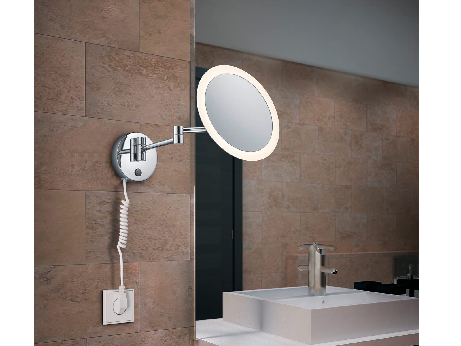 Trio Leuchten LED Bad Wandspiegelleuchte 282990106 View, Metall chromfarbig, Acryl weiß, 3 Watt LED, Touch Schalter, 36 x 21.6 x 21.6 cm, Chrom