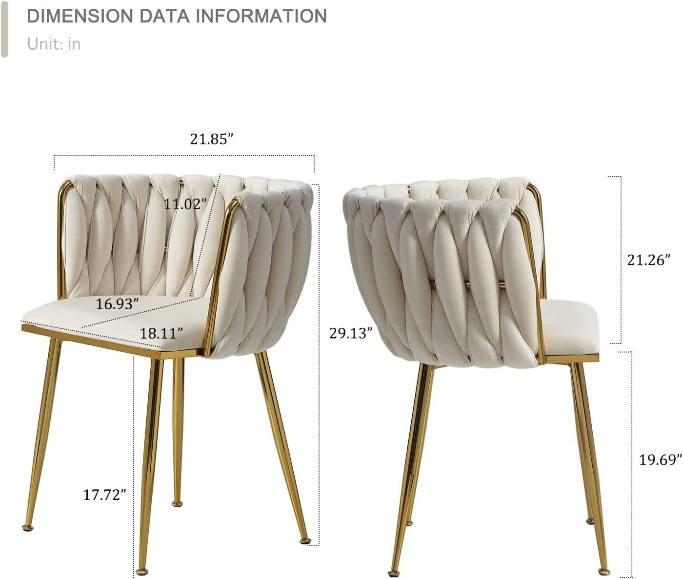 Bei Chaises de salle à manger en velours – Chaises modernes avec pieds en métal, tapissées pour salle à manger, cuisine, salon et décoration Vani