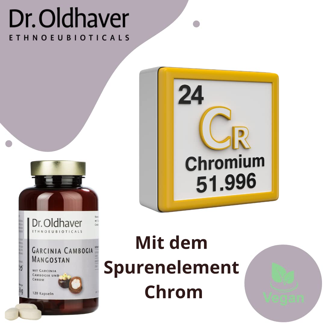 Dr. Oldhaver Garcinia Cambogia Mangostan Extrakt (120 Presslinge) - Hydroxy Zitronensäure (HCA) - Hochdosiert | mit Chrom für Stoffwechsel und Blutzuckerspiegel