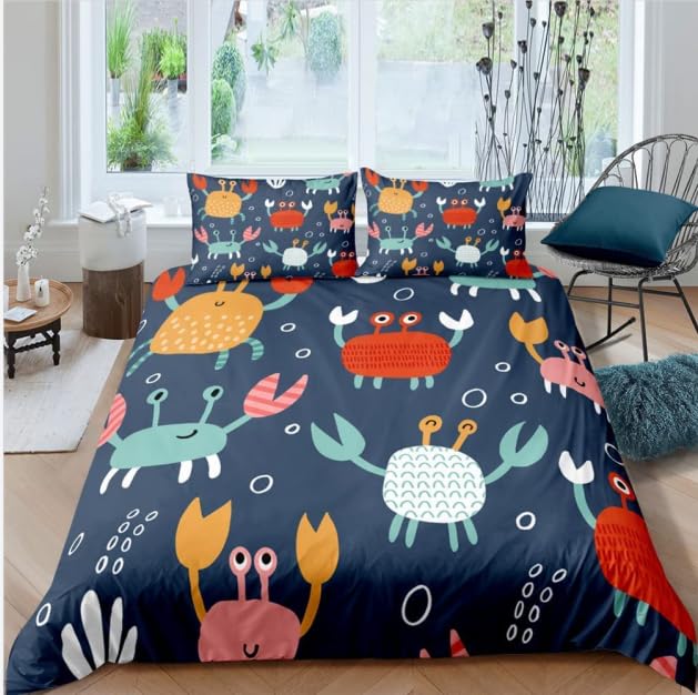 Housse de Couette 160x200 Crabe Parure de Lit Enfant Microfibre Doux Taie d'Oreiller 65x65