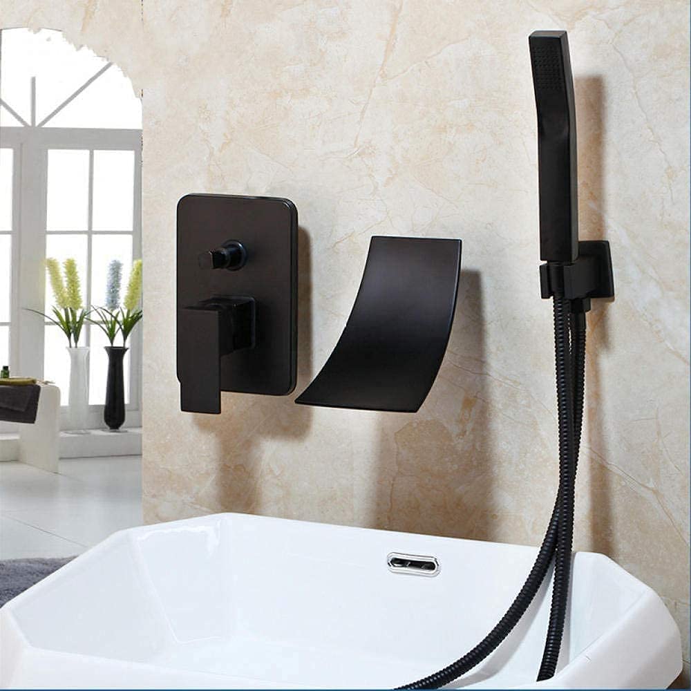 Ensemble de douche en laiton noir avec mitigeur déviateur et pommeau pluie mural