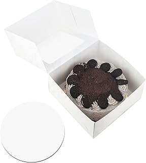 Hileyu Pudełka na ciasto z oknem kwadratowe pudełko na ciasto z okrągłą deską do ciasta pudełka na ciasta białe kartonowe pudełka na prezenty do pieczenia opakowanie na urodziny ciasto babeczka muffinki jabłko przyjęcia weselne 20 cm