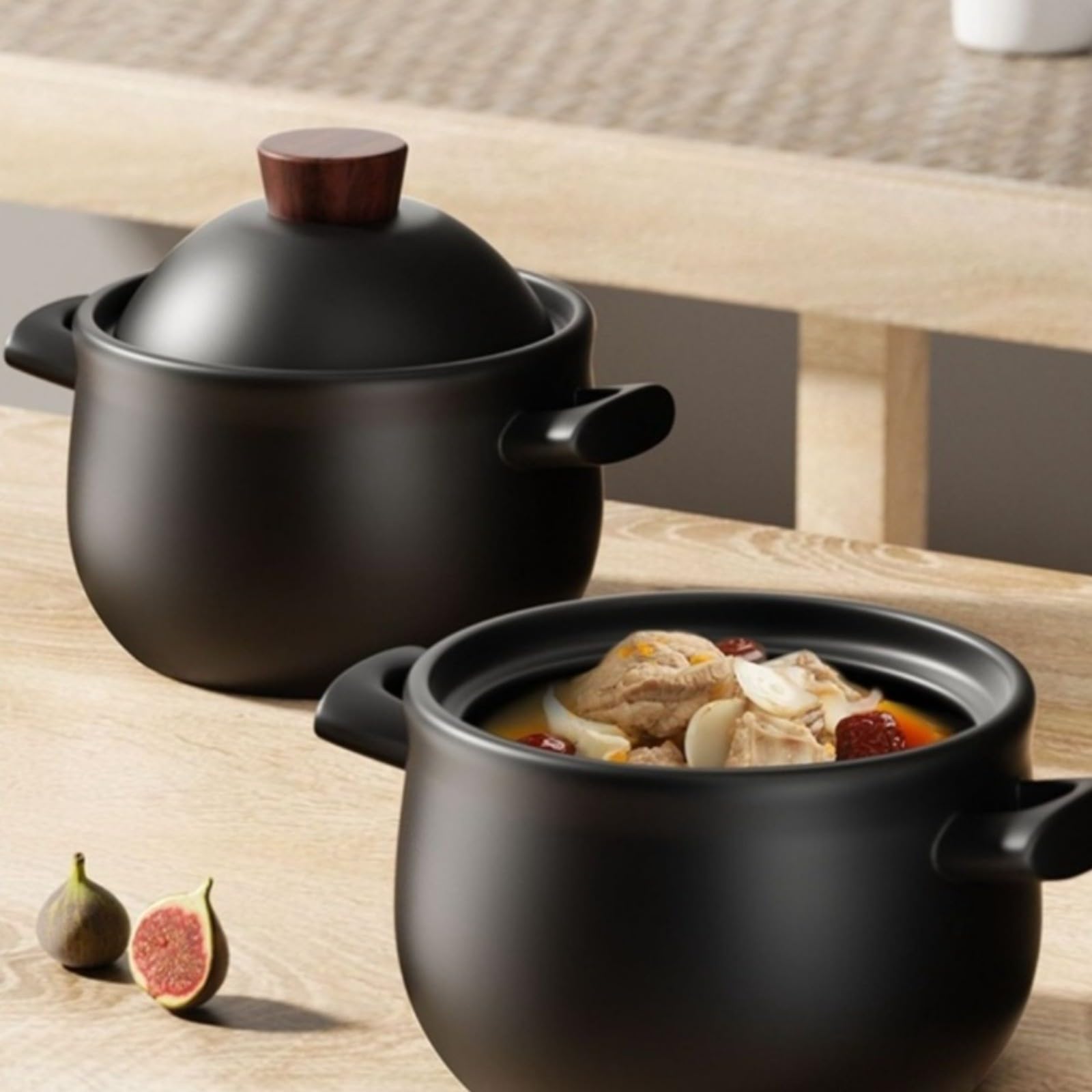 Casseruola in argilla nera, 3,6 l, resistente al calore, per stufe a gas, finitura smaltata
