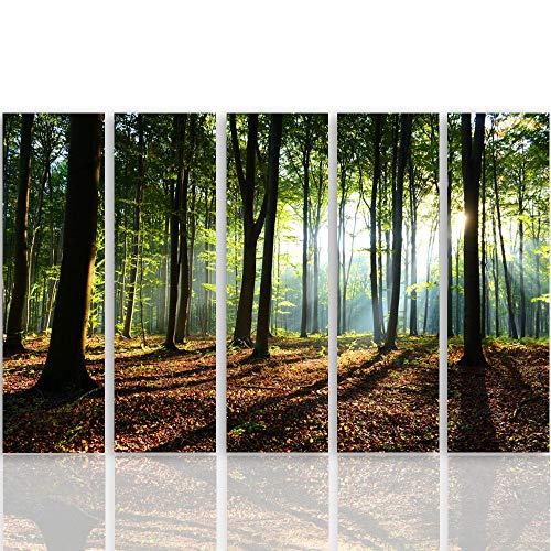 Toile 5 pièces forêt Feeby 100x70 cm | Tableau mural vert multi-panneaux - 3