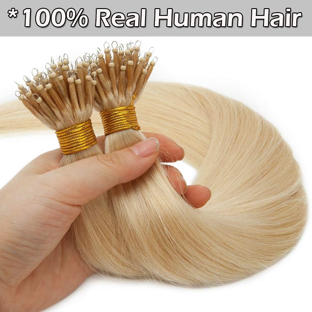 Remy Nano Hair Extensions 50g Cold Fusion 1g/s Nano Hair Beads Pre Bonded 18 inches; #613 Bleach Blonde With Nano Beads Cold Fusion 50 Strands - Image 4