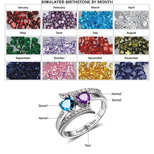 Fortheday Personalized Promise Rings for Her with 2 Birthstones Custom Rings for Women Mothers Birthstone Rings Engagement Name Rings2