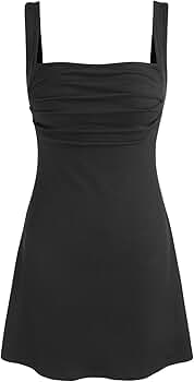 Amazon.com: CIDER Ruched Square Neck Mini Dress: Black, XXS