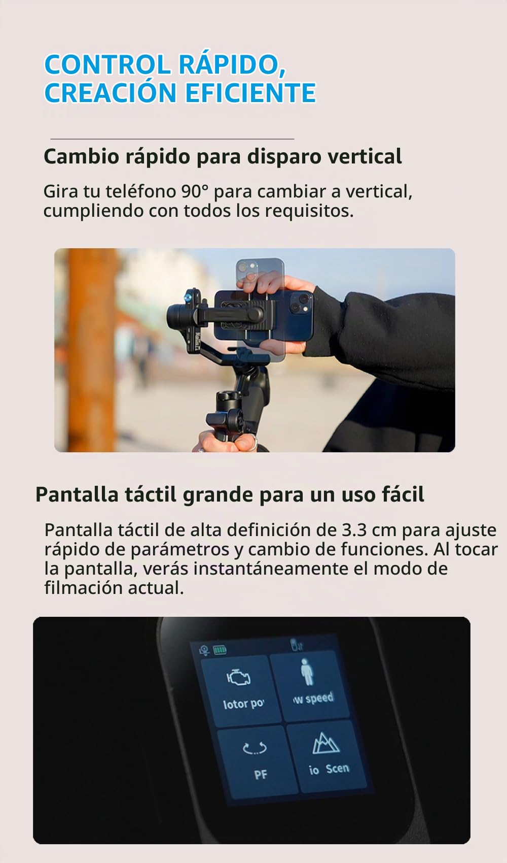 FeiyuTech SCORP Mini 3 Estabilizador Gimbal para iPhone y Android, Construido en Rastreador de IA y Ventilador de Refrigeración, 4.4lb Payload 3 Ejes Teléfono Cardán con diseño de Agarre Integrado