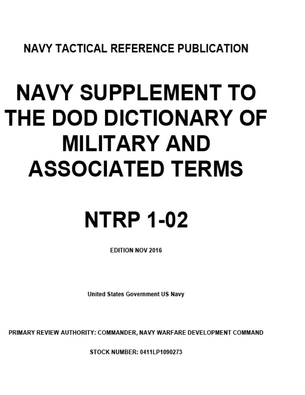 Navy Tactical Reference Publication NTRP 102 Navy Supplement to the
