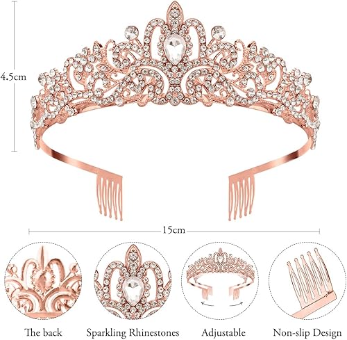 Miniatura 3 de Coronas para mujer, tiaras de cristal blanco con diamantes de imitación para niña, corona de feliz cumpleaños con peines, elegantes decoraciones de