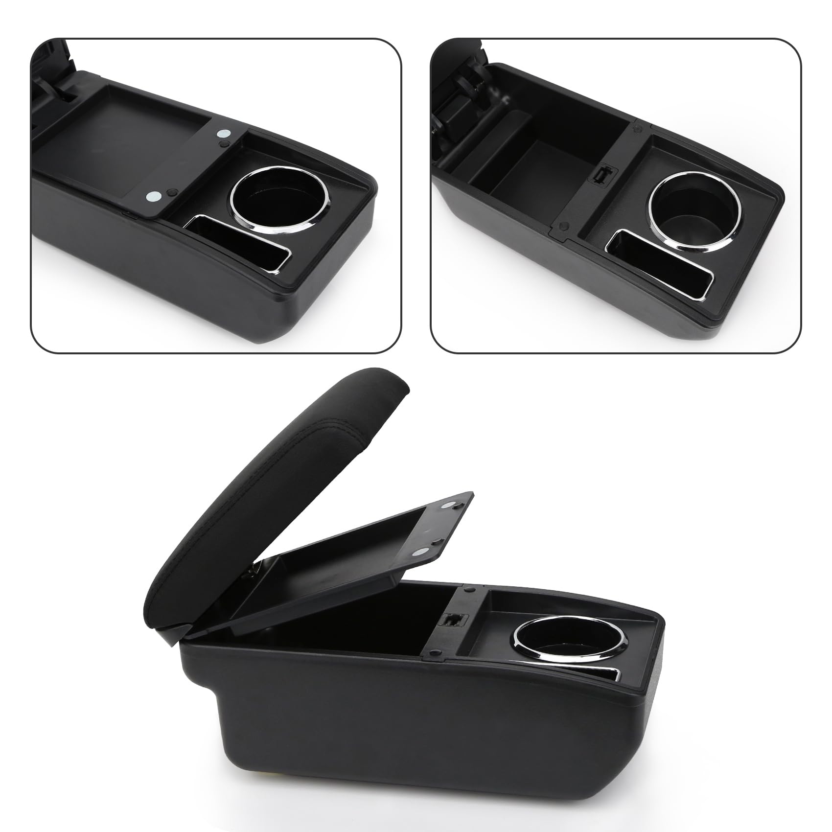 YJYWZH Compatible with Ford Fiesta MK7 Braccioli 2009-2017 Bracciolo Auto Console Centrale Scatola Portaoggetti Cuoio Nero Supporto del Braccio con Portabevande