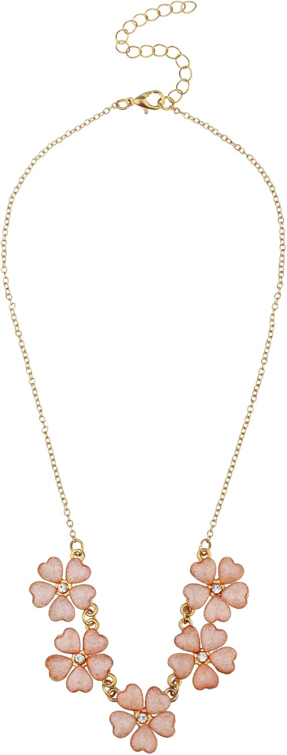 Nicole Miller New York Blush Flower Necklace and Earring Set, Goldtone Accents