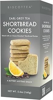 BISCOTTEA Earl Grey Tea All-Natural Traditional Shortbread Cookies - Gourmet Buttery Biscuits Infused with Real Flavors (8 Cookies)