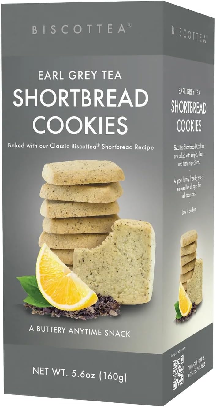 BISCOTTEA Earl Grey Tea All-Natural Traditional Shortbread Cookies - Gourmet Buttery Biscuits Infused with Real Flavors (8 Cookies)