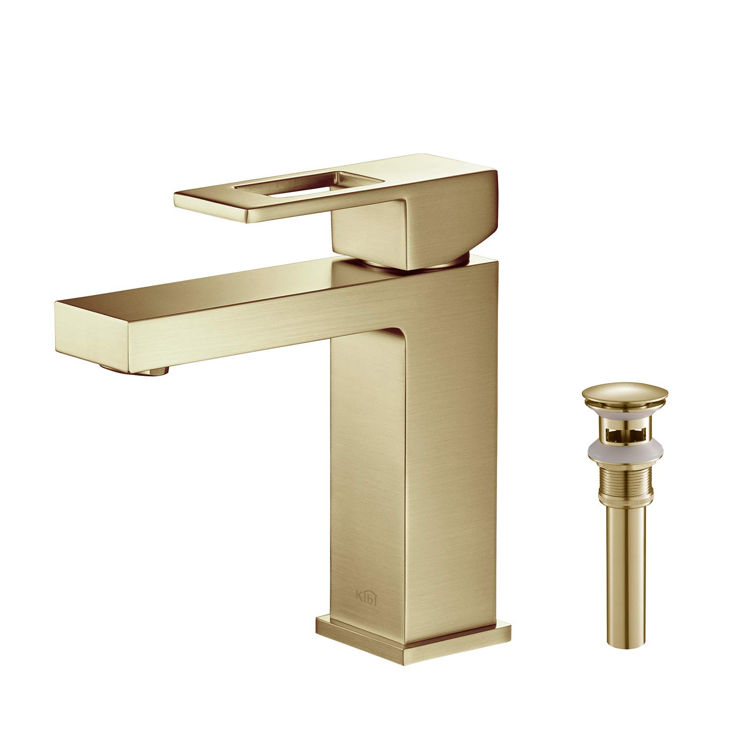 KIBI KBF1002 Solid Brass Single Handle Bathroom Sink Faucet with Pop-Up Drain, High Arc Cubic Spout Lavatory Faucet in Brushed Gold | Corrosion-Resistant, Modern Design, Easy to Install