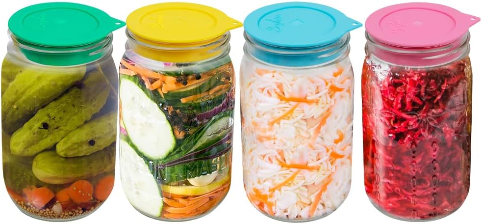 Sophico Silicone Fermenting Lids, Waterless Airlock Fermentation Tops Mason Jar Lid Fermenter Caps for Pick…