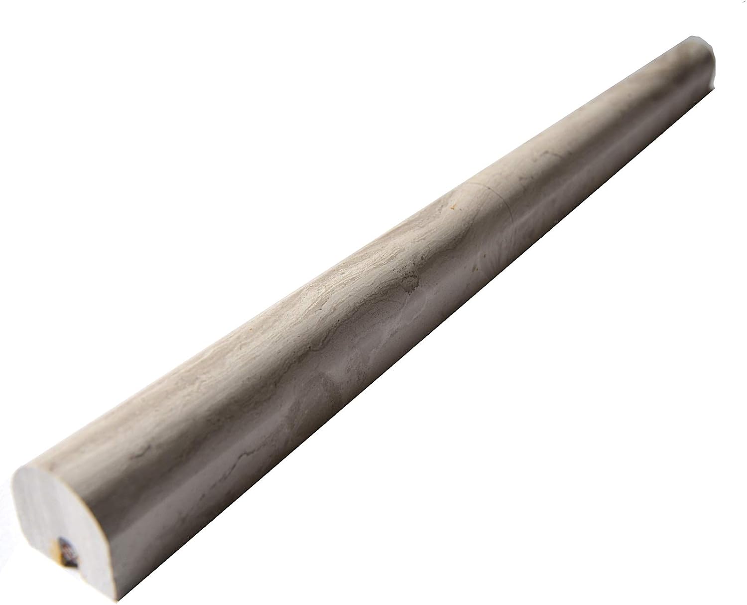5 Pieces Genuine Marble Pencil Mounding for Kitchen Backsplash, Bathroom Shower Wall, etc. 12" X3/4" X3/4", Polished (Set of 5 Pieces, WOMT34PEN - White Oak)