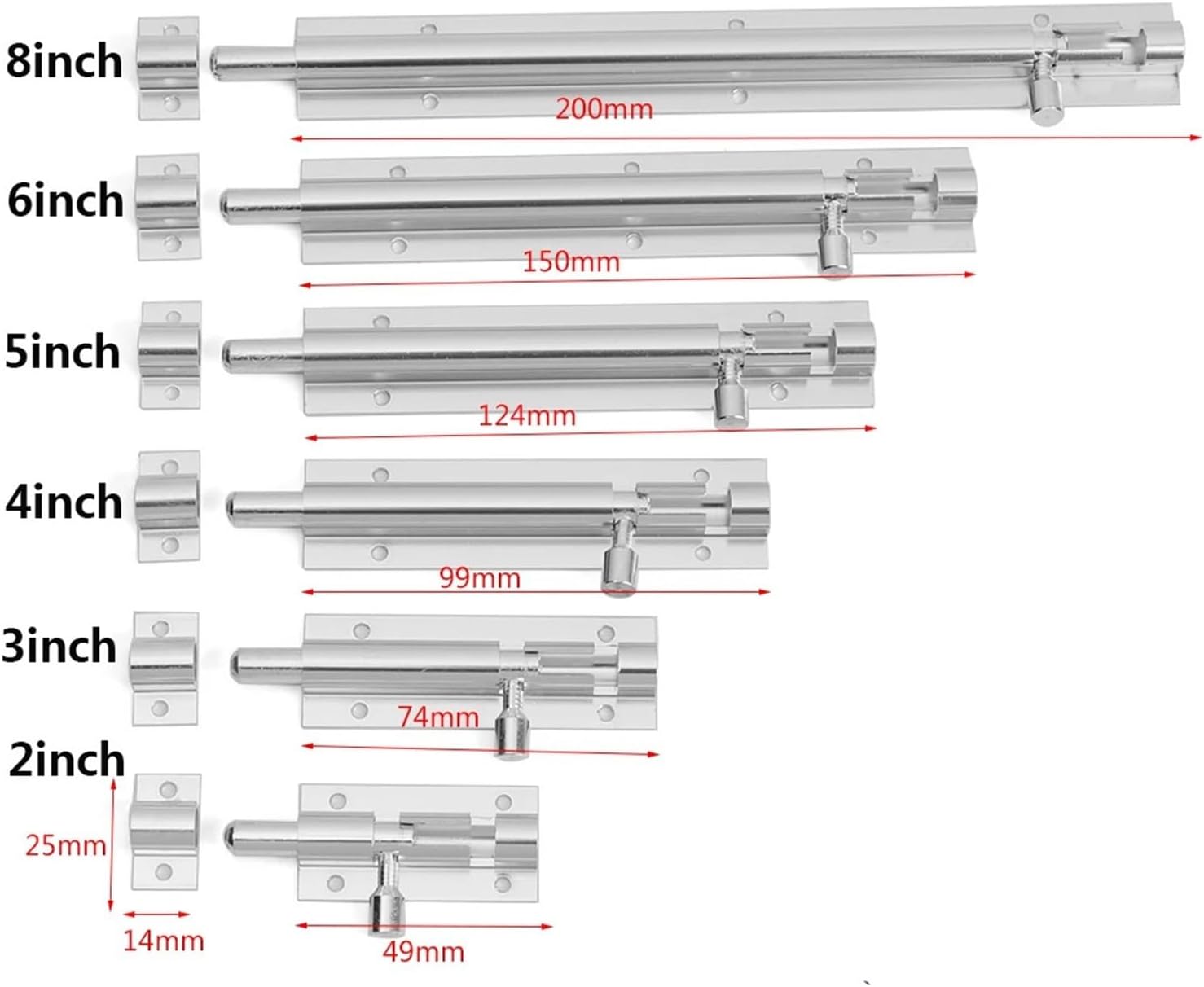 Door Hinges 8pcs Window Catch Lock Door Buckle Heavy Duty Large Garden Gate Shed Sliding Tower Bolt Latch Catch Home Hardware for Closet Cabinet Door(Silver,3inch)