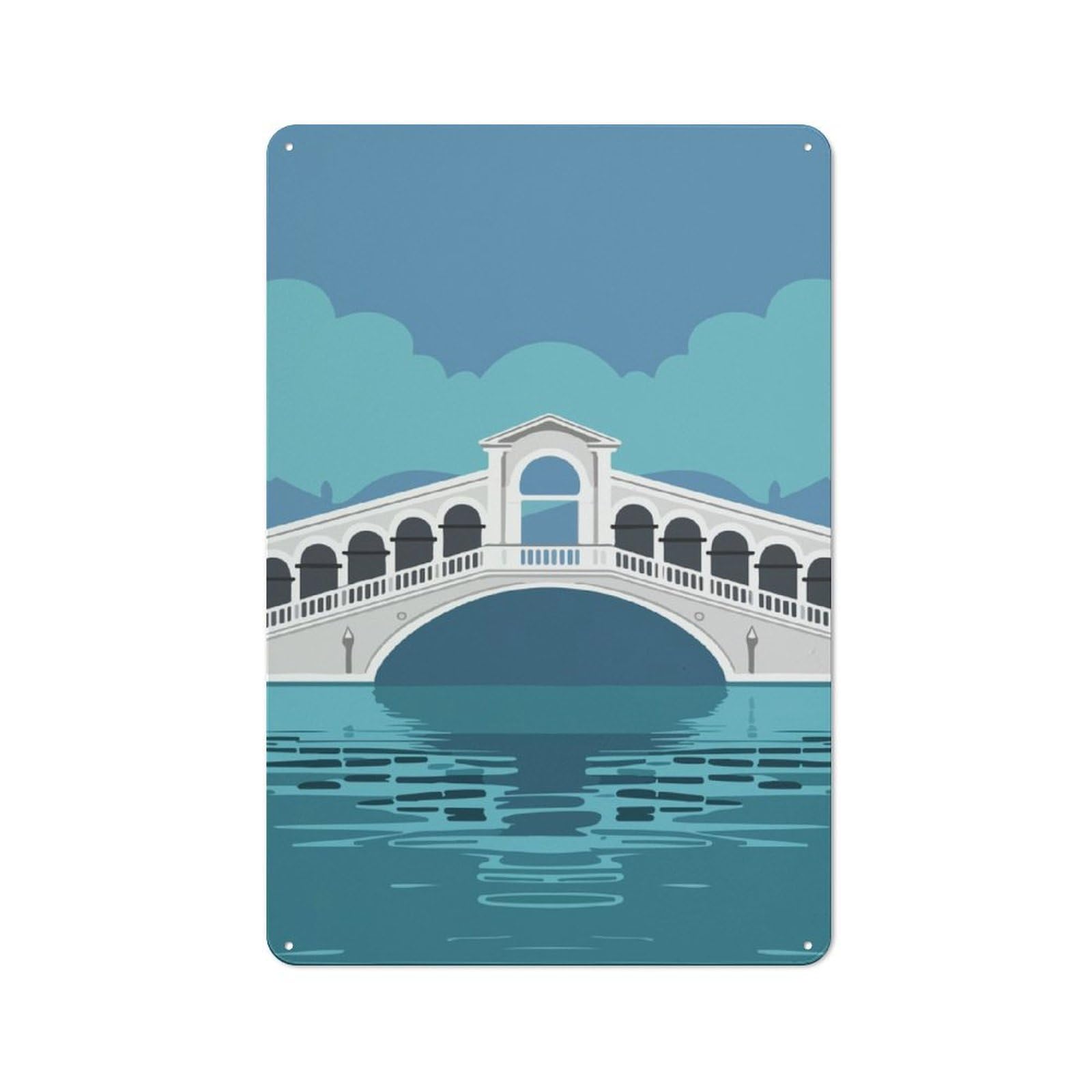 Junmoney Rialto Bridge In Venice Over Canal Understated Metal Wall Decor 30X20cm, Decorative Metal Sign For Workspace, Cafe, Shop Or Desk Area