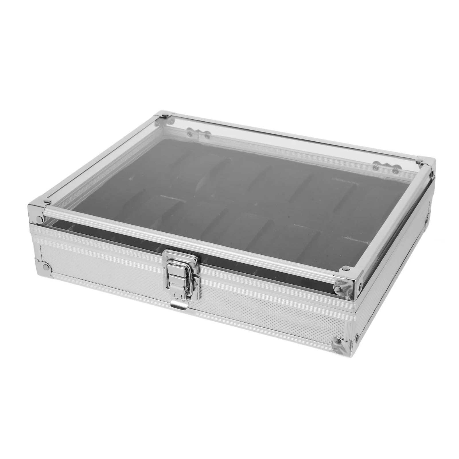 Scatola per orologi in alluminio Scatola porta orologi in lega di alluminio | Vetrina for gioielli con coperchio trasparente a 12 scomparti, interno in pelle scamosciata di schiuma