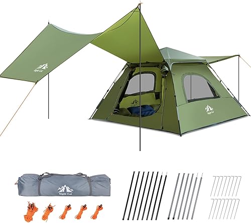 Miniatura 1 de Night Cat Tienda de campaña instantánea con toldo de lona para 3 personas, impermeable, para campamento familiar, tienda de campaña 2 en 1 con