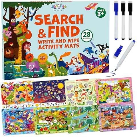 BenBen Preschool Learning Activities, Search and Find Books, 28 Pages, Busy Book Travel Game for Road Trip, Kindergarten Educational Toys, Birthday Gift for Kids Toddlers Ages 3 4 5 6 Cover
