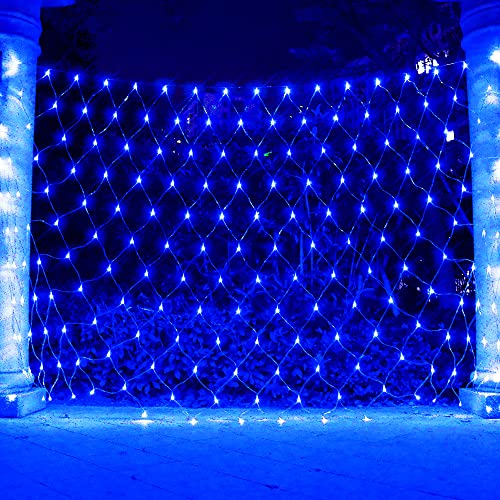 Vicila Net Light Outdoor Mesh Christmas Decorations 100LED String Light Plug in Connectable Tree Warp Hanging 5ft x 5ft for Halloween Shrubs Lawn Backyard Walkway Bushes Garden Decor-Blue