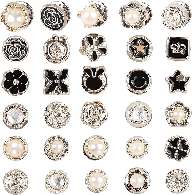 trexee Brooch Pins for Women Cover Up Button Pins Instant Button Jeans Button Pins Women Shirt Safety Brooch Enamel Pins Pearl Rhinestone Brooch Buttons for Shirt Coat Dress Sweater (30 Pieces)-picture-33
