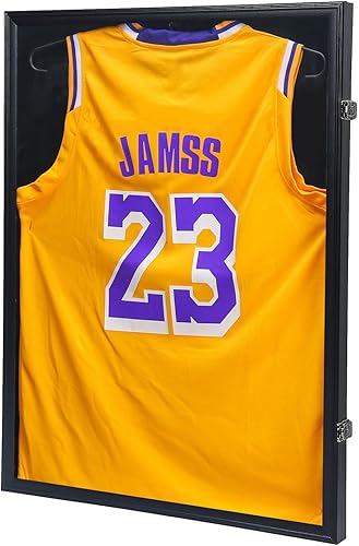 KCRasan Vitrina con marco de jersey, vitrina de jersey, marco grande con bloqueo, caja de sombra con protección UV para béisbol, baloncesto, fútbol,
