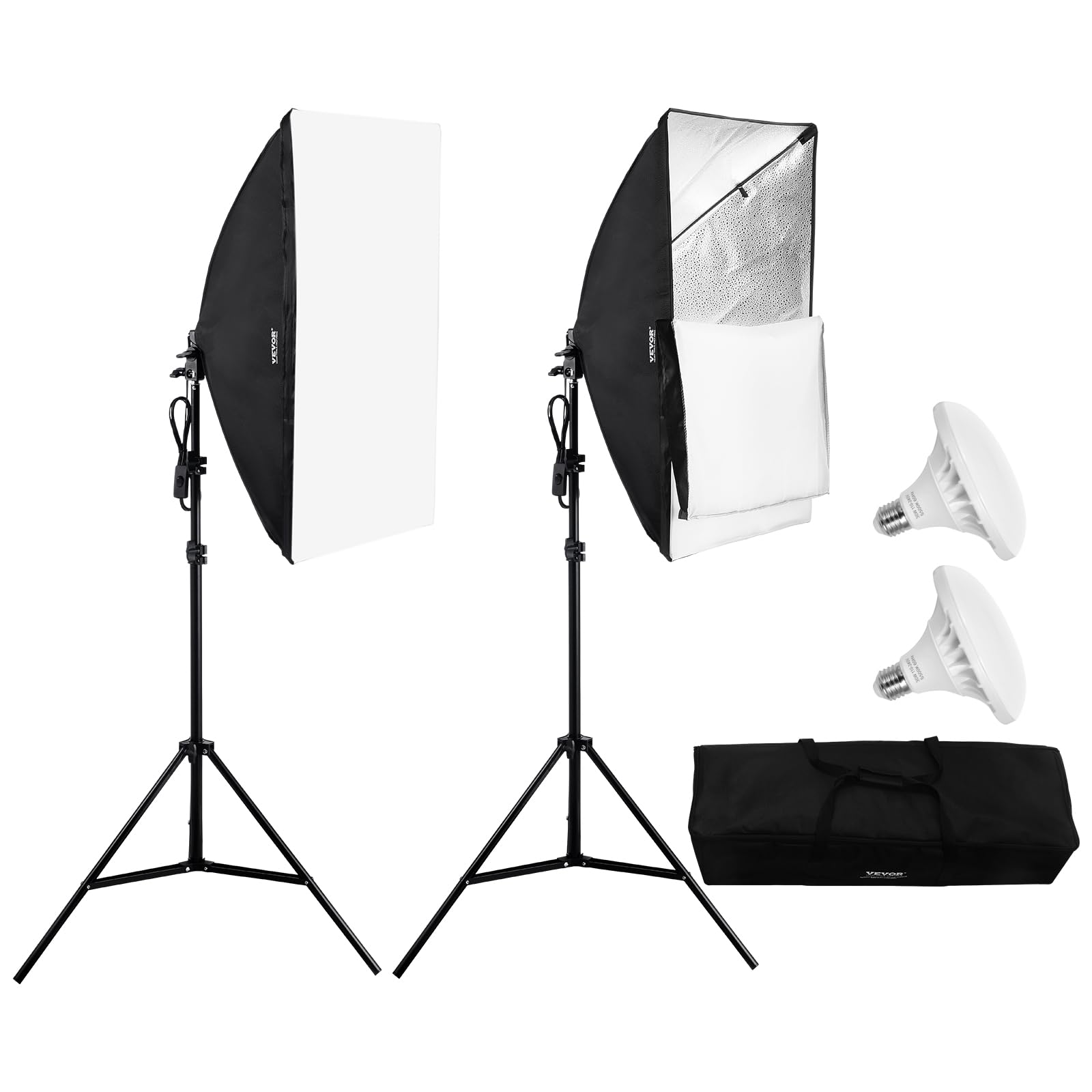 VEVOR Softbox Set, 50x70cm, Profi Fotostudio Set mit 30 W 5500 K LED-Birnen, nahezu natürliches Tageslicht, Verstellbarer Stativständer, Studioleuchten für Fotografie, Videoaufnahmen, Live-Streaming