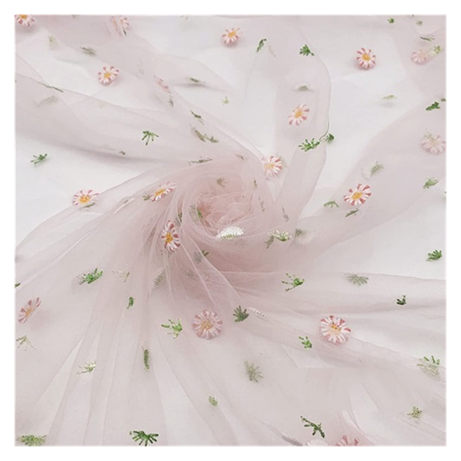 Hfgdrh Light Pink Decorative Tulle Rolls, 155X100cm Flower Daisy Embroidery Tulle Soft Mesh Fabric For Dress Skirt Lace Net Fabric Gauze Apparel Cloth Diy Sewing(Light Pink)