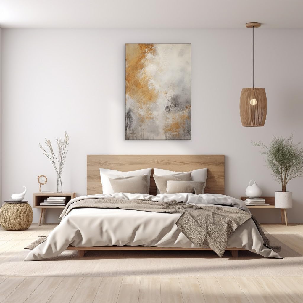 Canvas for Living room. Depth in Duality: Exploring the Modern Vitality of Gray and Yellow Shades in Abstract Art, 27 x 18 inch Canvas Wall Art - Mid Century Modern - Modern Home Decor