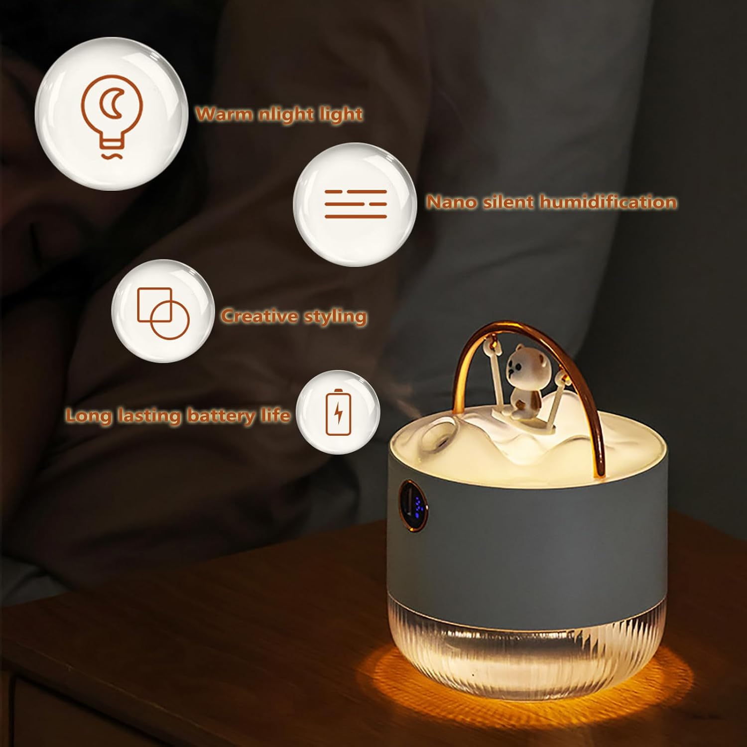 Small Humidifiers for Bedroom - Cute Pet Humidifier with Two Spray Modes, 600ml Water Tank Lasts Up to 20 Hours, Mini Cool Mist Humidifiers with Night Light, Ultra-Quiet, Cute Pet That Swings,Yellow