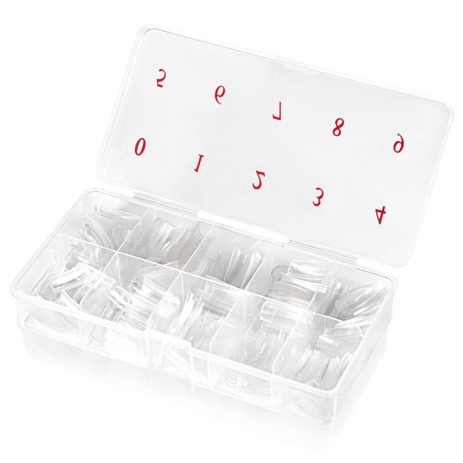 AORAEM Clear French Coffin Nails Tips 500 PCS 10 Sizes Half Cover Clear Nail Tips French Style Straight Nail Tips Acrylic Fake Nails with Box for Nail Salon Home DIY