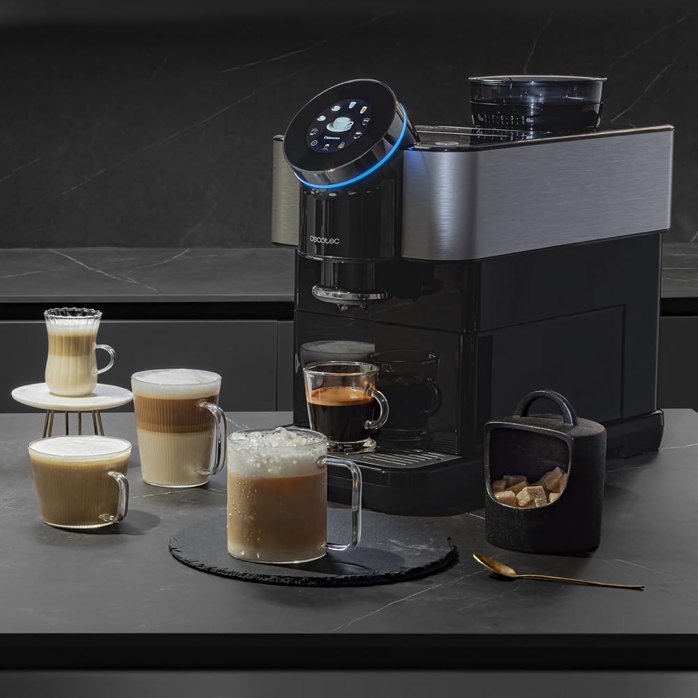 Cecotec Cafetière tactile super-automatique Cremmaet Spin. Expresso, 1450W, 15 bars, écran TFT, Thermoblock, nettoyage auto, réservoir 290g café, 1,5L d'eau, 600ml lait.
