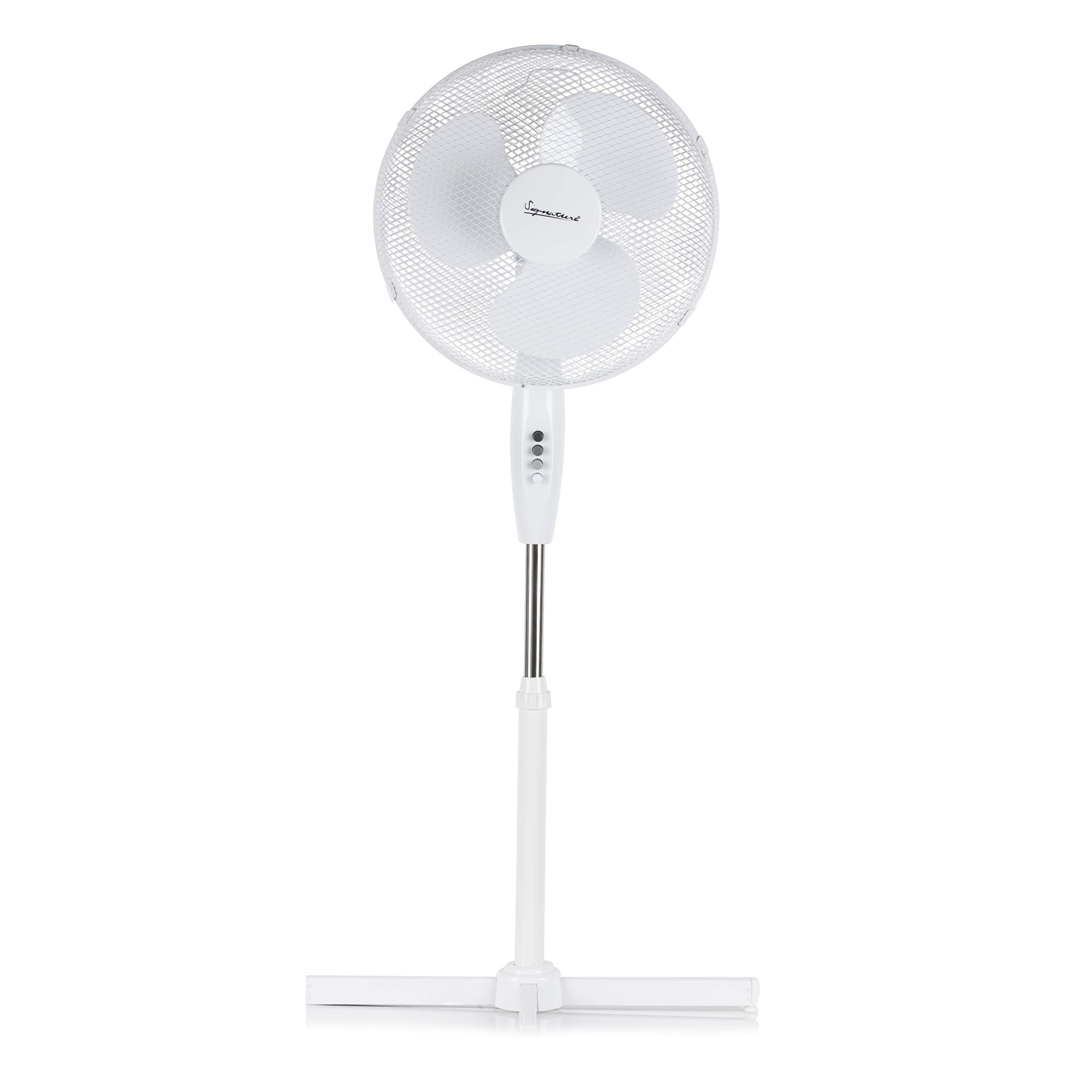 Signature White 16” 3 Speed Pedestal Fan With Oscillation, Adjustable Height And Tilt, 45W, S40011