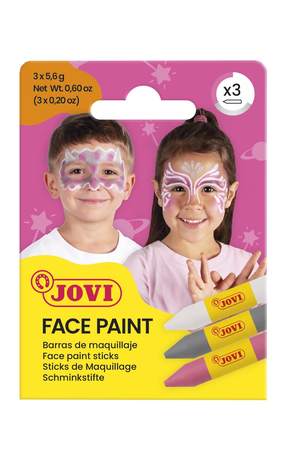 Jovi - 3 Barras de maquillaje facial Fantasy, colores rosa, plata y blanco, para carnaval o halloween, hipoalergénico (175FA)