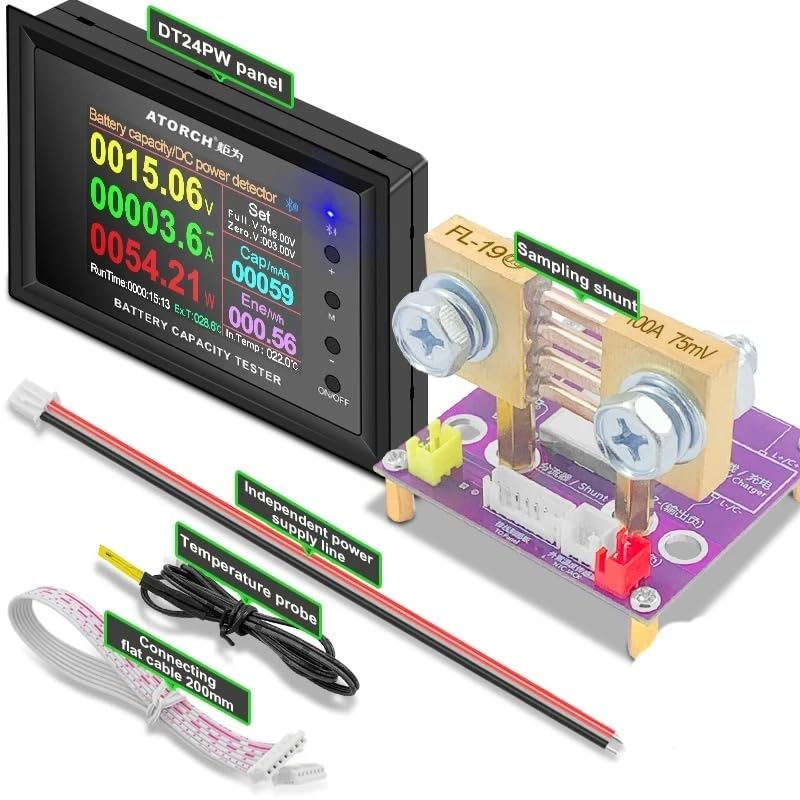 ATORCH DT24PW Battery Capacity Tester, DC Digital Multimeter with 2.4 Inch Color Screen, 0-240V 0-100A Power Monitor, Bluetooth Connectivity, Includes 100A Shunt and Temperature Probe-image-44