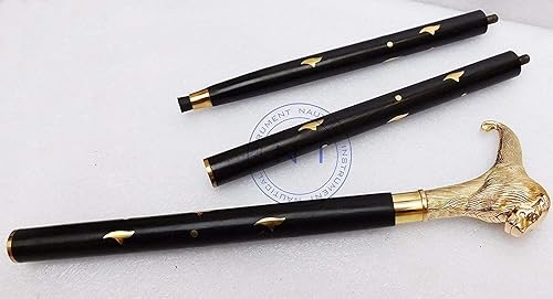 Miniatura 3 de Humaira Nautical Bastón de madera hecho a mano con mango de cabeza de león de latón macizo, bastón de diseñador vintage para hombres y mujeres