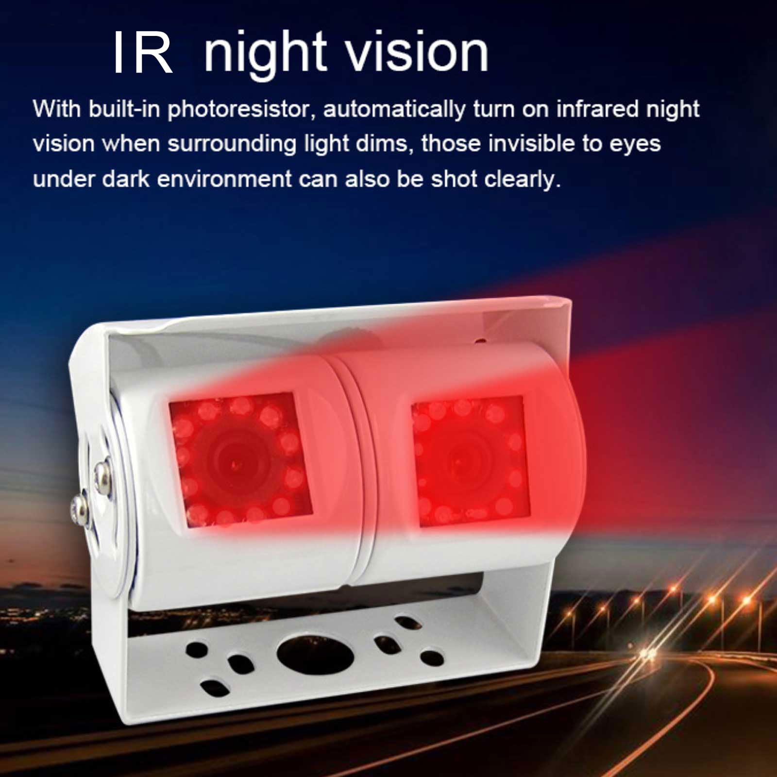 4PIN White Dual Lens RVs Reversing Camera with 7 inch Rear View Mirror Monitor, Night Vision Waterproof Reverse Backup Camera for Motorhome Truck Caravan 12V-24V