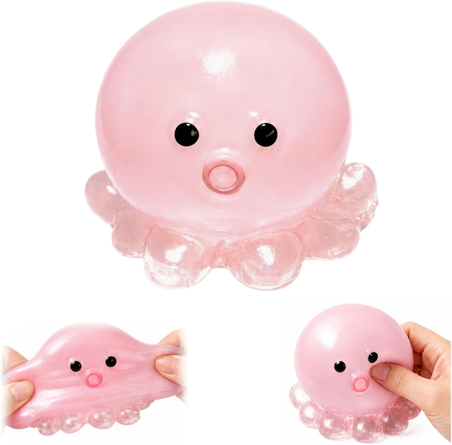 Cute Crystal Sequins Octopus Squeeze Toys, Original Design Sticky Taba Crystal Pink Blue Octopus Squishy Stress Balls (Pink)