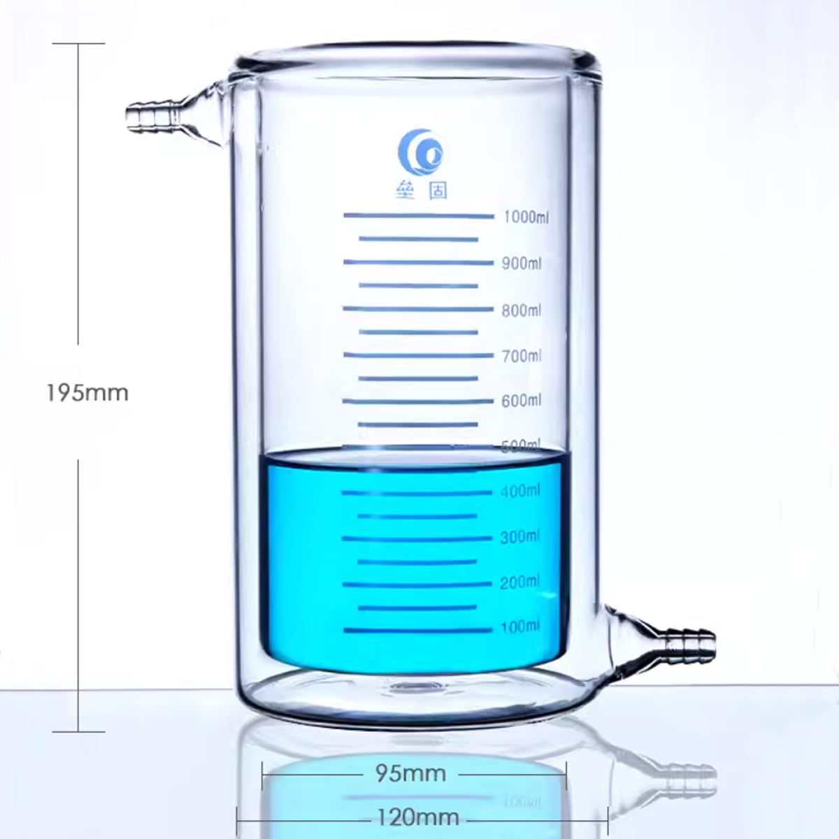 Ummantelter Reaktionsbecher Doppelschicht Ummantelter Glasbecher Borosilikatglas Graduierter Becher (500ml)